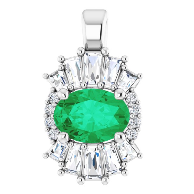 Sterling Silver Natural Emerald & 1/3 CTW Natural Diamond Pendant